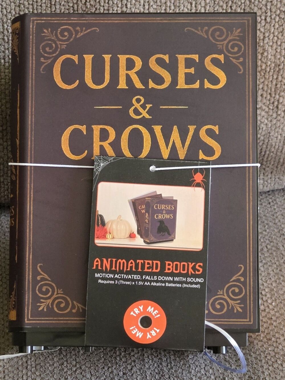 Halloween Animated Books Motion Activated Sound Falling Book Prop Curses Crows N